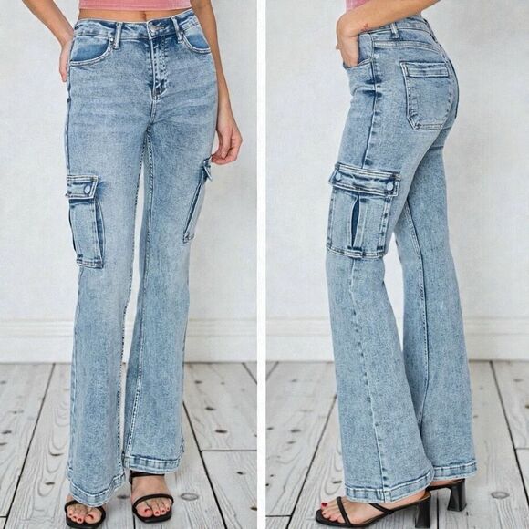 Risen Denim - Risen High Rise Jeans Cargo Slim Flare Acid Wash 90s Utility Style – NWT